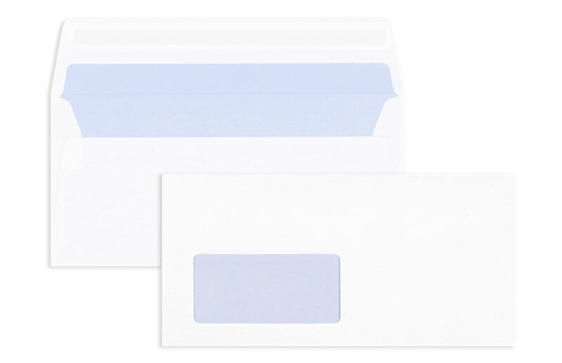enveloppes blanc (blanc naturel) 110 x 220 mm (dl) | 90 g/qm mat | avec fenêtre | fermeture adhésive | rabat droit | 500 pièces