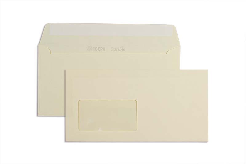 enveloppes blanc (blanc perlé) 110 x 220 mm (dl) | 90 g/m² caribic | avec fenêtre | fermeture adhésive | rabat droit | 250 pièces