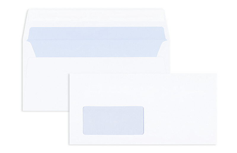 enveloppes blanc (mat blanc) 110 x 220 mm (dl) | 90 g/qm recycling | avec fenêtre | fermeture adhésive | 500 pièces