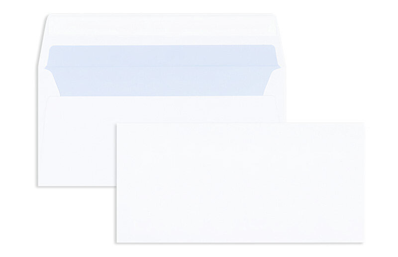 enveloppes blanc (mat blanc) 110 x 220 mm (dl) | 90 g/qm recycling | sans fenêtre | fermeture adhésive | rabat droit | 100 pièces