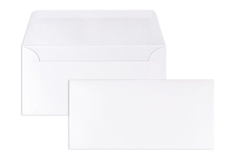 enveloppes blanc (milk metallic) 110 x 220 mm (dl) | 120 g/qm brillant (paperado) | sans fenêtre | fermeture gommée | rabat droit | 100 pièces