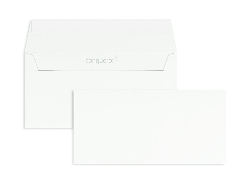 enveloppes blanc (très blanc) 110 x 220 mm (dl) | 120 g/m² conqueror smooth cx22 | sans fenêtre | fermeture adhésive | rabat droit | 500 pièces