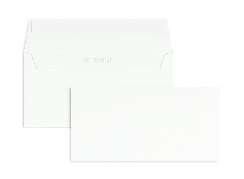 enveloppes blanc (très blanc) 110 x 220 mm (dl) | 120 g/m² conqueror smooth/lisse | sans fenêtre | fermeture adhésive | rabat droit | 500 pièces