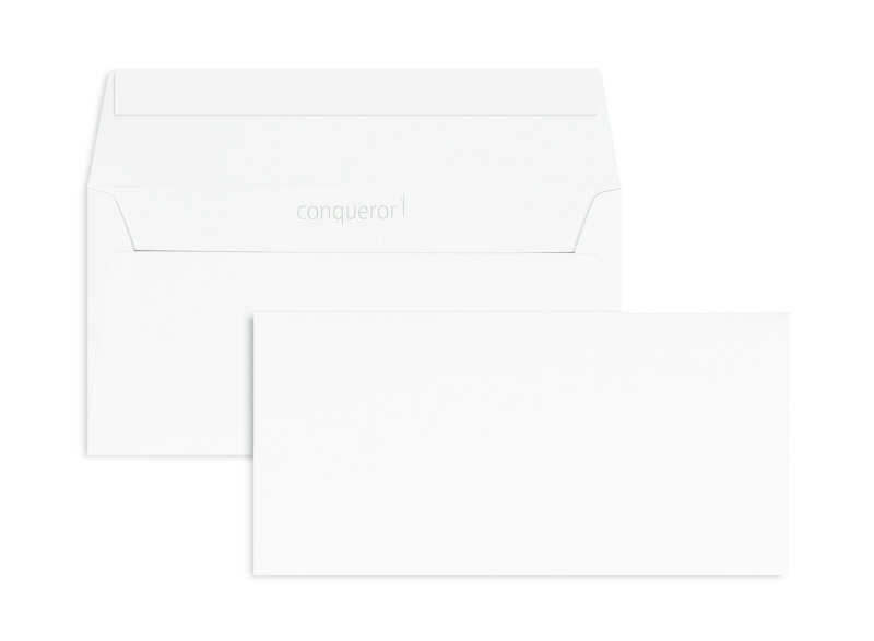 enveloppes blanc (très blanc) 110 x 220 mm (dl) | 120 g/m² conqueror texture | sans fenêtre | fermeture adhésive | rabat droit | 500 pièces