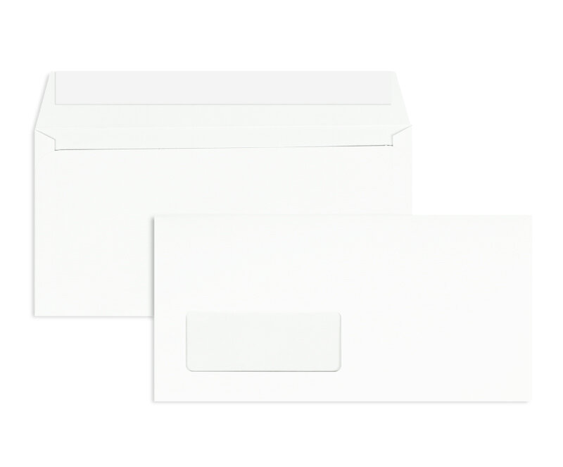 enveloppes blanc (très blanc) 110 x 220 mm (dl) | 120 g/m² côtelé | avec fenêtre | fermeture adhésive | rabat droit | 500 pièces