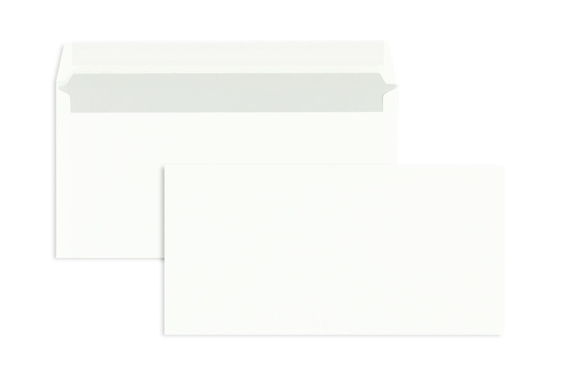 enveloppes blanches (blanc) 110 x 220 mm (dl) | 80 g/m² offset | sans fenêtre | fermeture adhésive | rabat droit | 1000 pièces