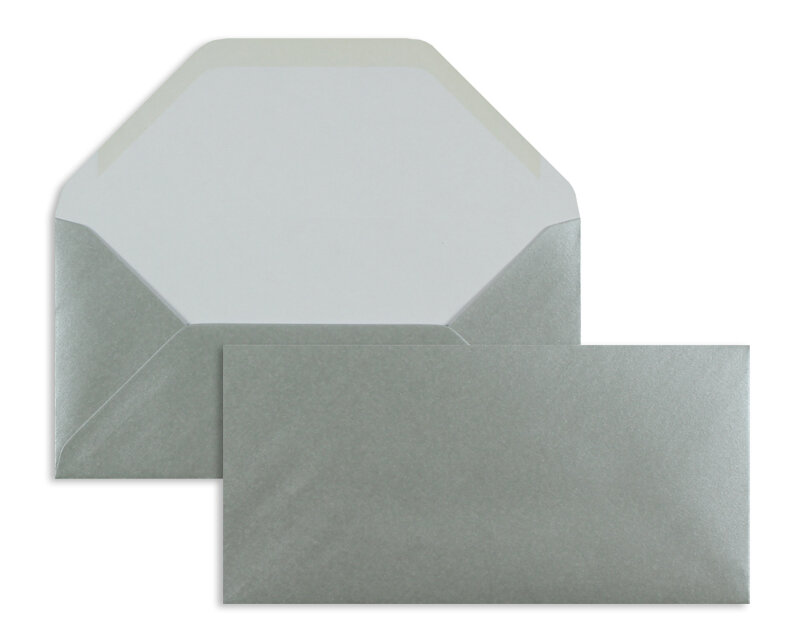 enveloppes colorées argent 110 x 220 mm (dl) | 100 g/m² offset | sans fenêtre | fermeture gommée | rabat trapézoïdal | 100 pièces