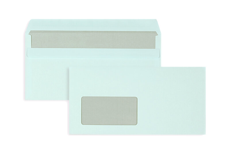 enveloppes colorées bleu 110 x 220 mm (dl) | 80 g/m² offset | avec fenêtre | fermeture autocollante | rabat droit | 1000 pièces
