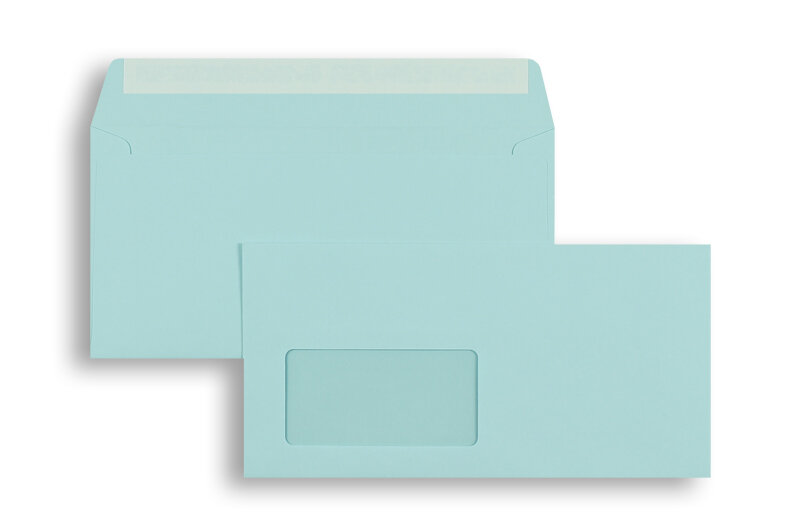 enveloppes colorées bleu 110 x 220 mm (dl) | 90 g/m² caribic | avec fenêtre | fermeture adhésive | rabat droit | 250 pièces
