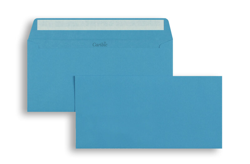 enveloppes colorées bleu (bleu azur) 110 x 220 mm (dl) | 90 g/m² caribic | sans fenêtre | fermeture adhésive | rabat droit | 250 pièces