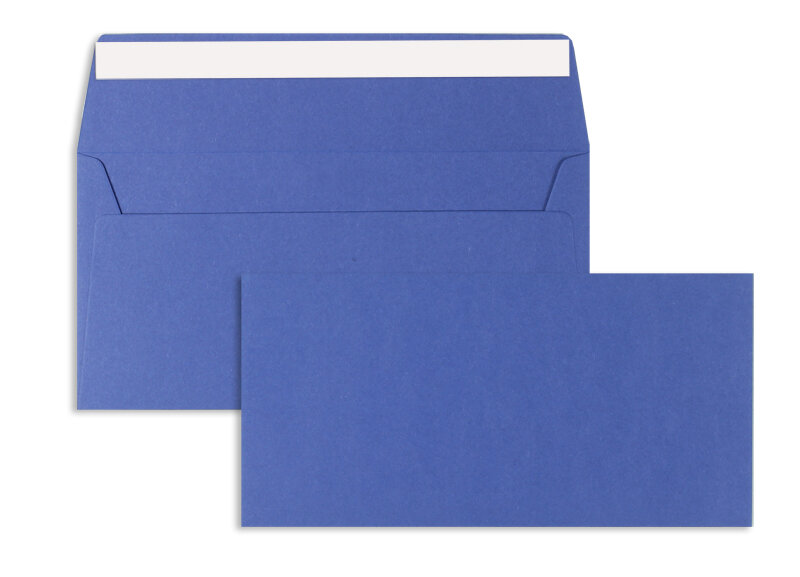enveloppes colorées bleu (bleu roi) 110 x 220 mm (dl) | 130 g/m² papier cartonné | sans fenêtre | fermeture adhésive | rabat droit | 100 pièces