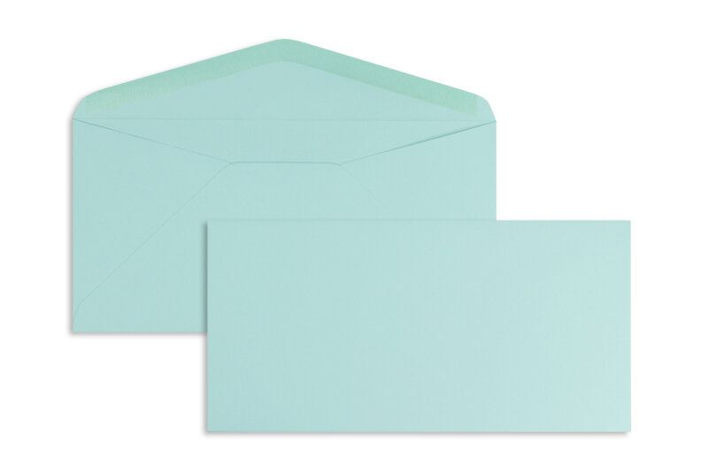 enveloppes colorées bleu (lagon) 110 x 220 mm (dl) | 120 g/m² offset | sans fenêtre | fermeture gommée | rabat pointu | 100 pièces