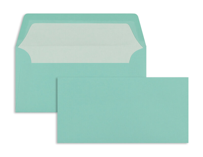 enveloppes colorées bleu (turquoise caraïbe) 110 x 220 mm (dl) | 100 g/m² côtelé (paperado) | sans fenêtre | fermeture gommée | rabat droit | 100 pièces