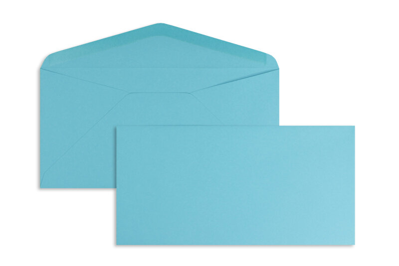 enveloppes colorées bleu (turquoise caraïbe) 110 x 220 mm (dl) | 120 g/m² offset | sans fenêtre | fermeture gommée | rabat pointu | 100 pièces