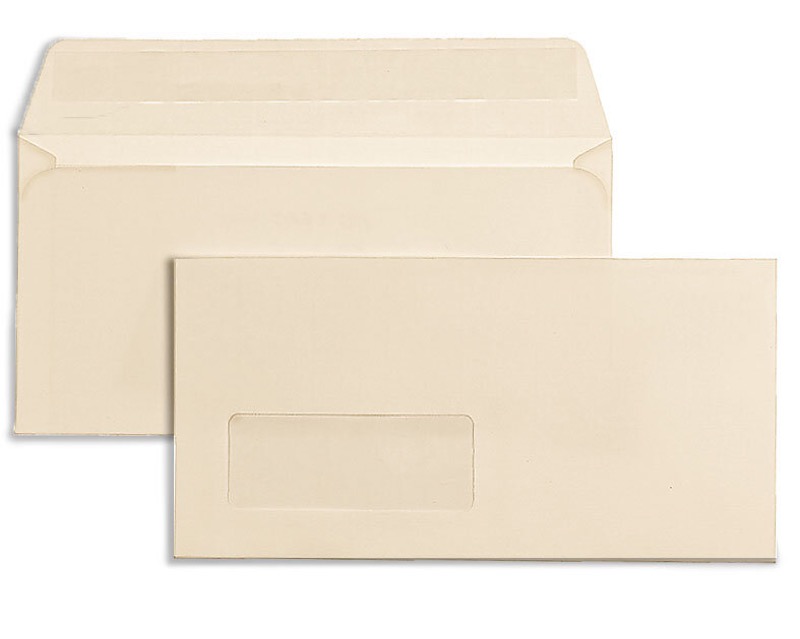 enveloppes colorées crème 110 x 220 mm (dl) | 120 g/qm côtelé | avec fenêtre | fermeture adhésive | 500 pièces