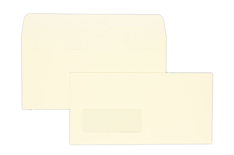 enveloppes colorées crème 110 x 220 mm (dl) | 120 g/m² lisse | avec fenêtre | fermeture adhésive | rabat droit | 500 pièces