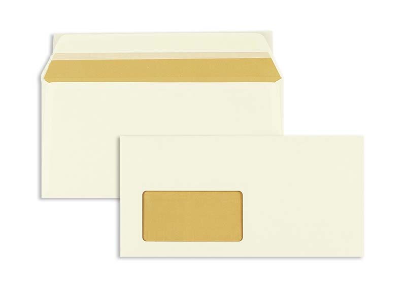enveloppes colorées crème 110 x 220 mm (dl) | 90 g/m² biotop 3 | avec fenêtre | fermeture adhésive | rabat droit | 100 pièces