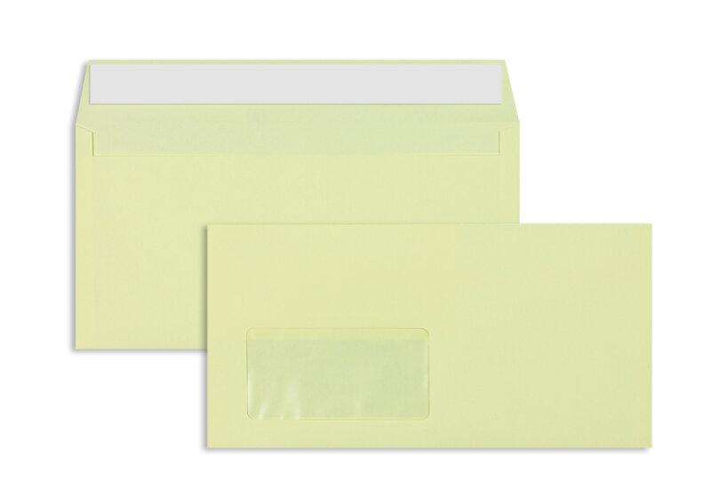 enveloppes colorées crème (chamois) 110 x 220 mm (dl) | 80 g/qm offset | avec fenêtre | fermeture adhésive | 100 pièces