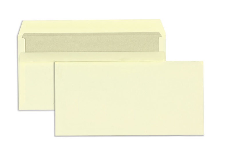 enveloppes colorées crème (chamois) 110 x 220 mm (dl) | 80 g/m² offset | sans fenêtre | fermeture autocollante | rabat droit | 1000 pièces