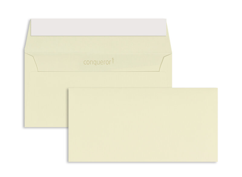 enveloppes colorées crème (nacré) 110 x 220 mm (dl) | 120 g/m² conqueror texture | sans fenêtre | fermeture adhésive | rabat droit | 500 pièces