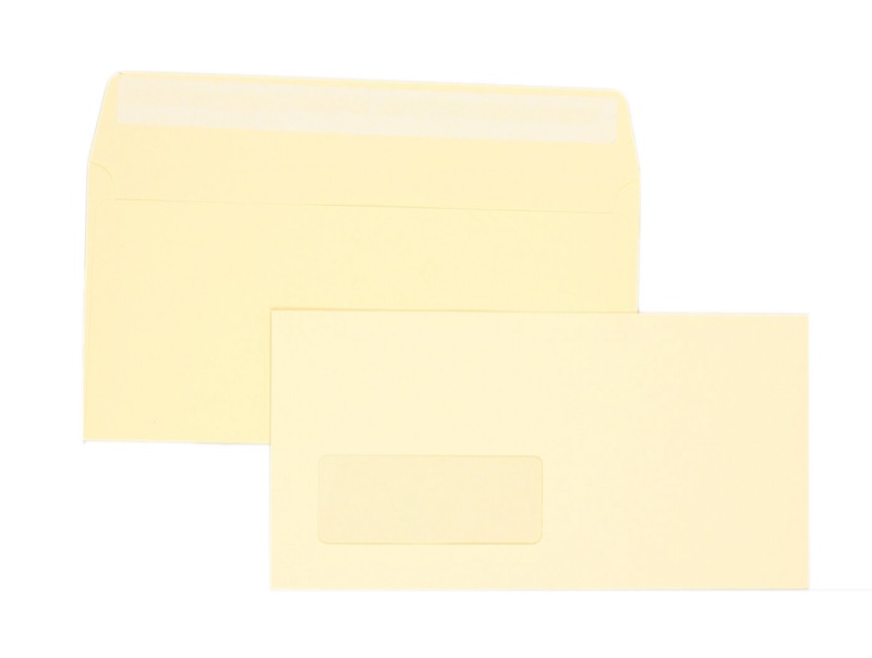 enveloppes colorées crème (sable) 110 x 220 mm (dl) | 120 g/m² offset | avec fenêtre | fermeture adhésive | rabat droit | 500 pièces