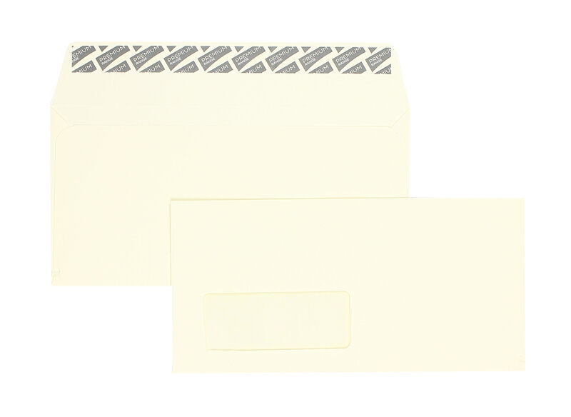 enveloppes colorées crème (vanille) 110 x 220 mm (dl) | 120 g/qm offset | avec fenêtre | fermeture adhésive | 500 pièces