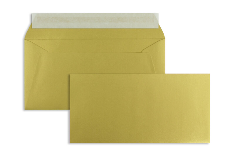 enveloppes colorées doré (or glamoureux) 110 x 220 mm (dl) | 120 g/m² brillant | sans fenêtre | fermeture adhésive | rabat droit | 100 pièces