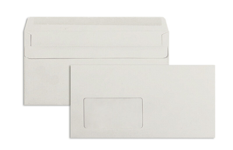 enveloppes colorées gris 110 x 220 mm (dl) | 75 g/m² recycling | avec fenêtre | fermeture autocollante | rabat droit | 1000 pièces