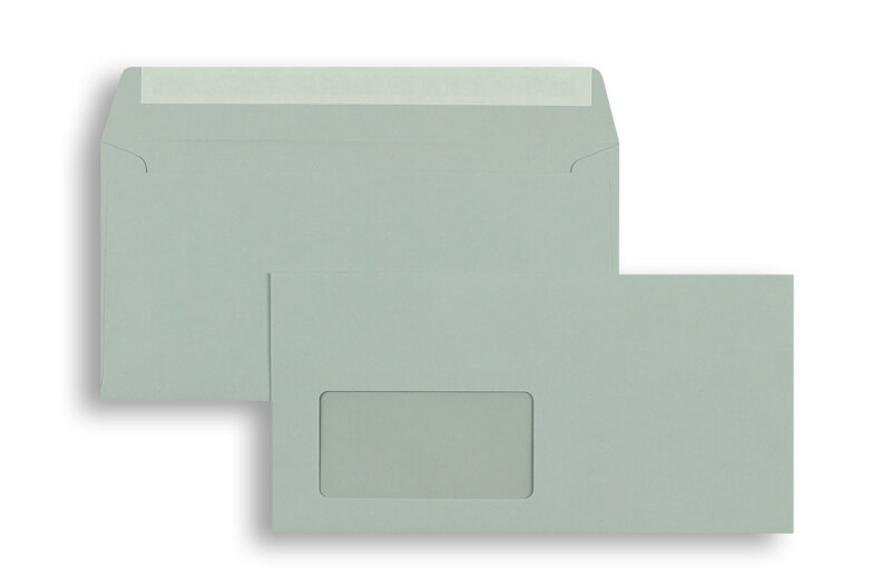 enveloppes colorées gris (ours blanc) 110 x 220 mm (dl) | 90 g/m² caribic | avec fenêtre | fermeture adhésive | rabat droit | 250 pièces