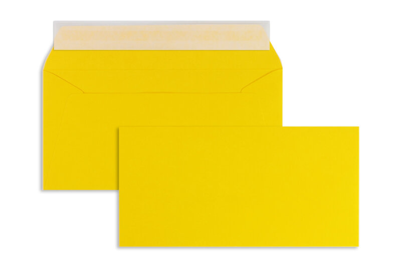 enveloppes colorées jaune (jaune bouton d'or) 110 x 220 mm (dl) | 120 g/m² offset | sans fenêtre | fermeture adhésive | rabat droit | 100 pièces