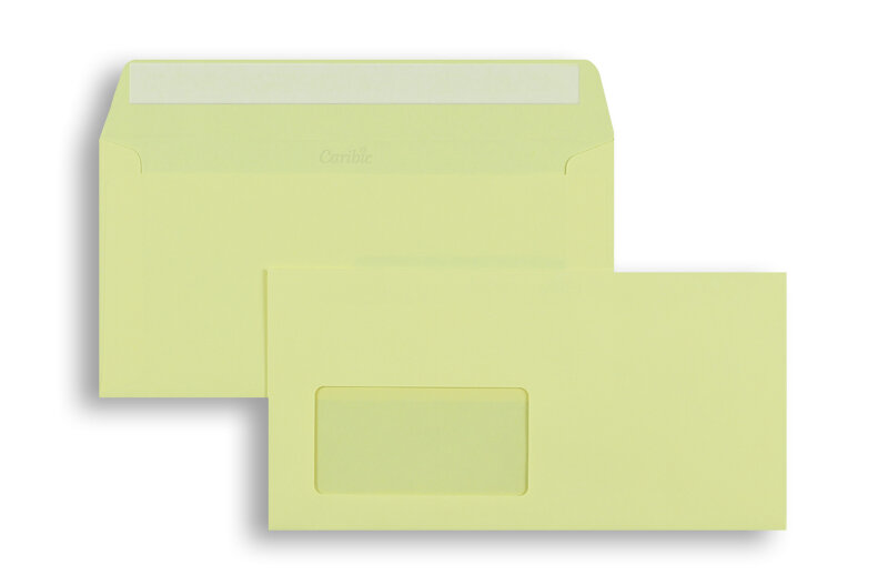 enveloppes colorées jaune (jaune citron) 110 x 220 mm (dl) | 90 g/m² caribic | avec fenêtre | fermeture adhésive | rabat droit | 250 pièces