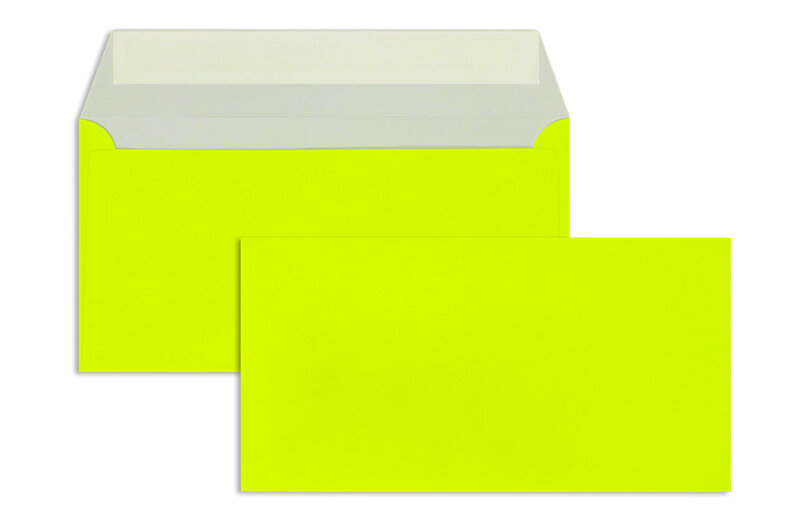 enveloppes colorées jaune (jaune néon) 110 x 220 mm (dl) | 90 g/qm offset | sans fenêtre | fermeture adhésive | rabat droit | 100 pièces