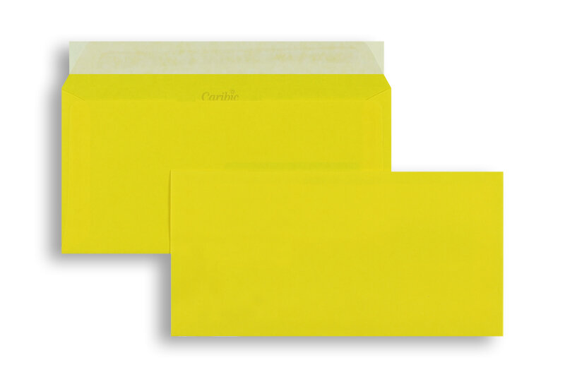 enveloppes colorées jaune (jaune soufre) 110 x 220 mm (dl) | 90 g/m² caribic | sans fenêtre | fermeture adhésive | rabat droit | 250 pièces