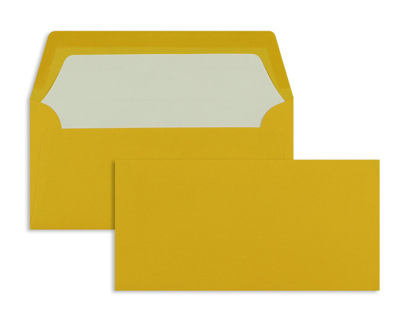 enveloppes colorées jaune (ocre jaune) 110 x 220 mm (dl) | 100 g/m² côtelé (paperado) | sans fenêtre | fermeture gommée | rabat droit | 100 pièces