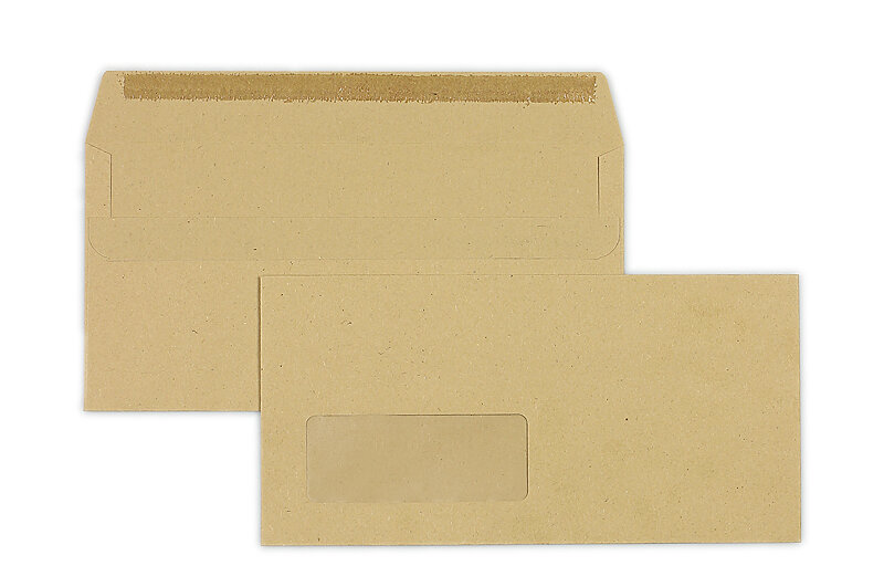 enveloppes colorées marron 110 x 220 mm (dl) | 80 g/m² natron | avec fenêtre | fermeture autocollante | rabat droit | 1000 pièces