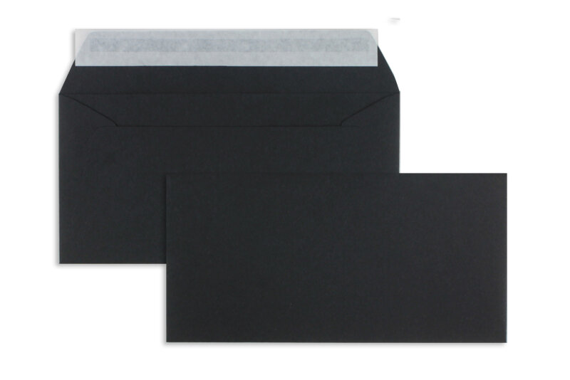 enveloppes colorées noir 110 x 220 mm (dl) | 120 g/m² offset | sans fenêtre | fermeture adhésive | rabat droit | 100 pièces