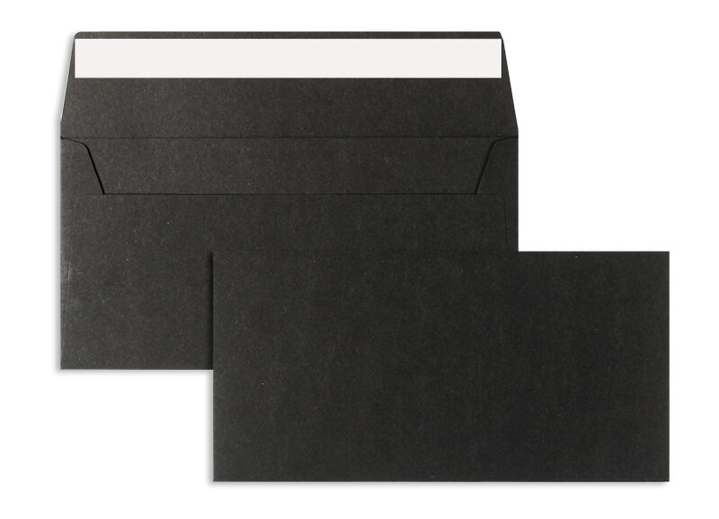 enveloppes colorées noir 110 x 220 mm (dl) | 130 g/m² papier cartonné | sans fenêtre | fermeture adhésive | rabat droit | 100 pièces