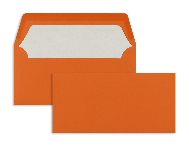 enveloppes colorées orange 110 x 220 mm (dl) | 100 g/m² côtelé (paperado) | sans fenêtre | fermeture gommée | rabat droit | 100 pièces