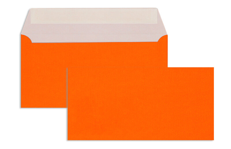enveloppes colorées orange (neonorange) 110 x 220 mm (dl) | 90 g/qm offset | sans fenêtre | fermeture adhésive | rabat droit | 100 pièces