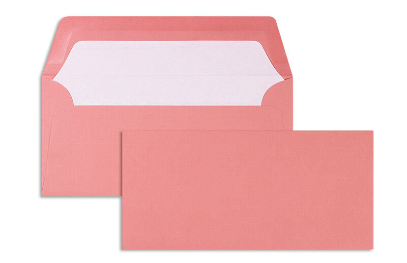 enveloppes colorées rose (corail) 110 x 220 mm (dl) | 100 g/qm côtelé (paperado) | sans fenêtre | fermeture gommée | rabat droit | 100 pièces