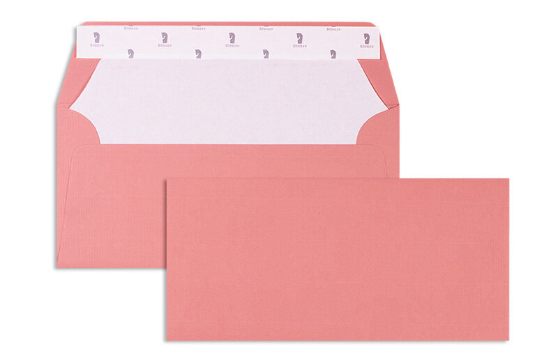 enveloppes colorées rose (corail) 110 x 220 mm (dl) | 100 g/qm côtelé (paperado) | sans fenêtre | fermeture adhésive | rabat droit | 100 pièces