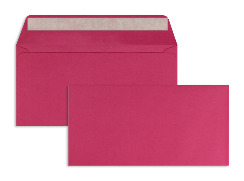 enveloppes colorées rose (rose foncé flamant) 110 x 220 mm (dl) | 100 g/m² offset | sans fenêtre | fermeture adhésive | rabat droit | 100 pièces