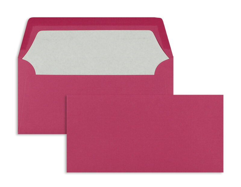 enveloppes colorées rose (rose fuchsia) 110 x 220 mm (dl) | 100 g/m² côtelé (paperado) | sans fenêtre | fermeture gommée | rabat droit | 100 pièces