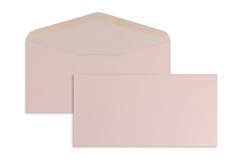 enveloppes colorées rose (rose tendre) 110 x 220 mm (dl) | 120 g/m² offset | sans fenêtre | fermeture gommée | rabat pointu | 100 pièces