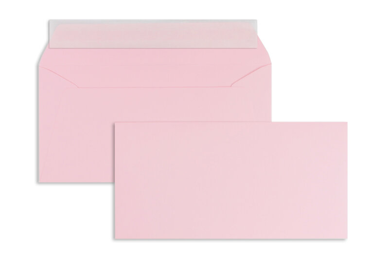 enveloppes colorées rose (rose tendre) 110 x 220 mm (dl) | 120 g/m² offset | sans fenêtre | fermeture adhésive | rabat droit | 100 pièces