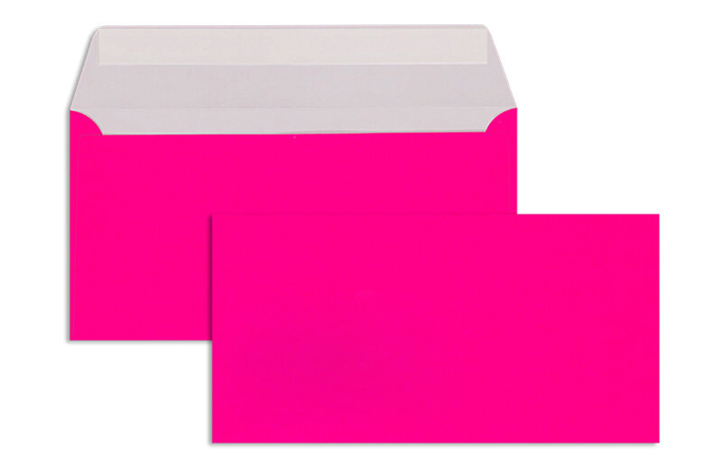 enveloppes colorées rose (rose vif néon) 110 x 220 mm (dl) | 90 g/qm offset | sans fenêtre | fermeture adhésive | rabat droit | 100 pièces