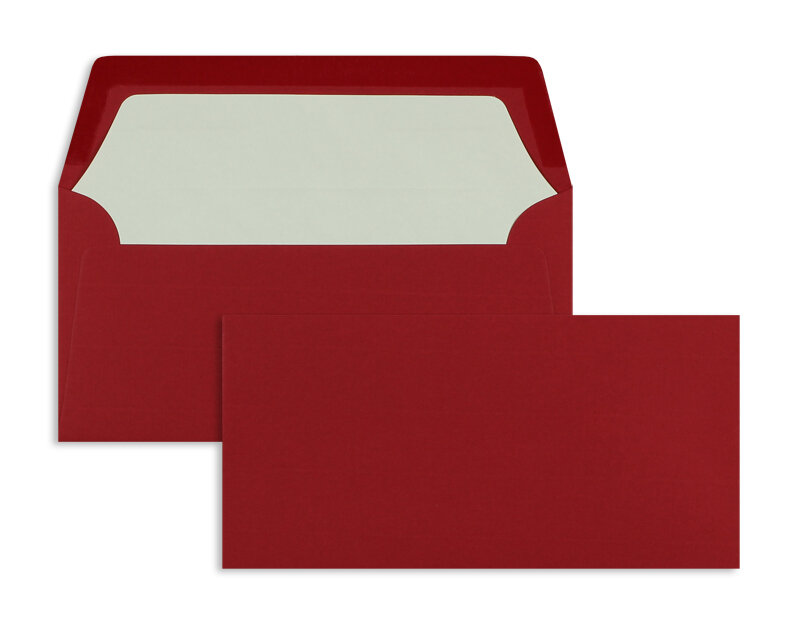 enveloppes colorées rouge 110 x 220 mm (dl) | 100 g/m² côtelé (paperado) | sans fenêtre | fermeture gommée | rabat droit | 100 pièces