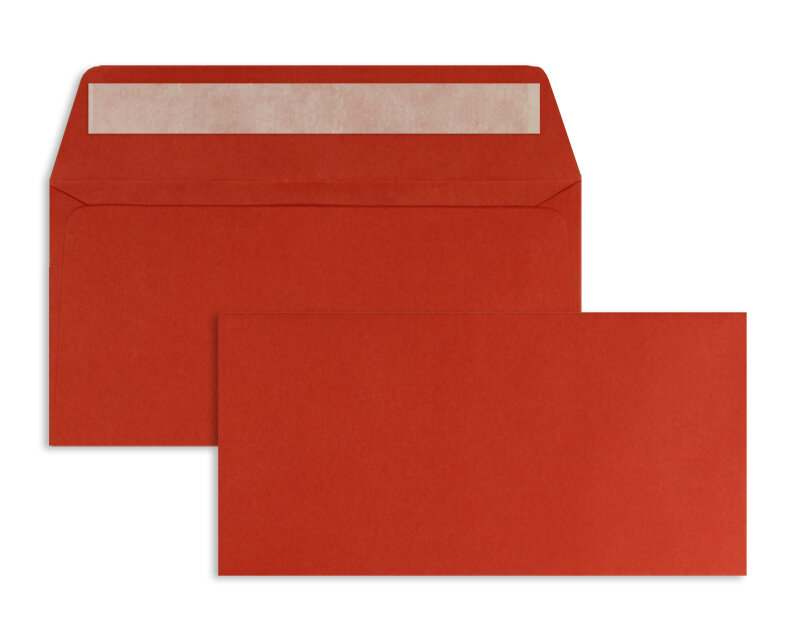 enveloppes colorées rouge 110 x 220 mm (dl) | 100 g/m² offset | sans fenêtre | fermeture adhésive | rabat droit | 100 pièces