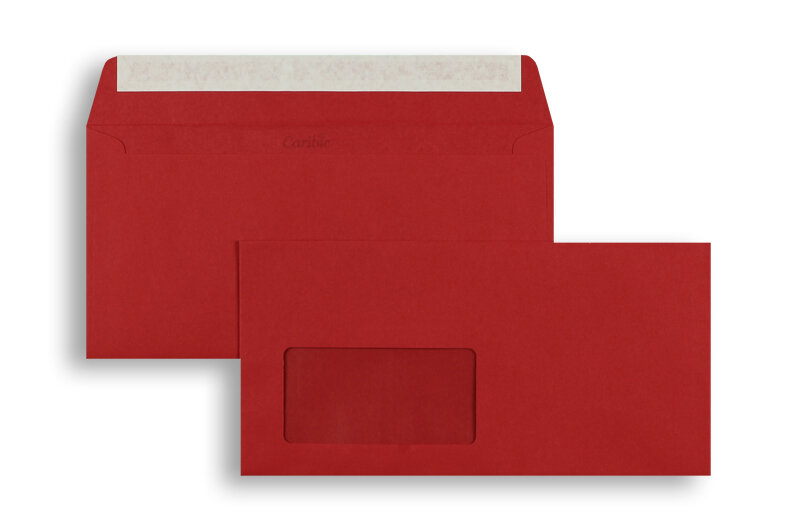 enveloppes colorées rouge (cadmium) 110 x 220 mm (dl) | 90 g/m² caribic | avec fenêtre | fermeture adhésive | rabat droit | 250 pièces