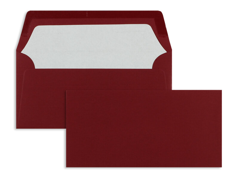 enveloppes colorées rouge (rosso) 110 x 220 mm (dl) | 100 g/m² côtelé (paperado) | sans fenêtre | fermeture gommée | rabat droit | 100 pièces